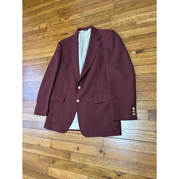 Adams Row Mens Sport Coat Size 42L Burgundy Poly Wool 2 Button Blazer Jacket - Picture 2 of 6